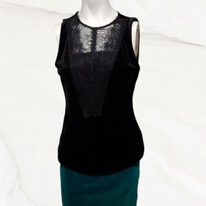 White House Black Market velvet black sheer lace blouse small